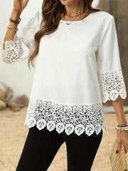Plus Size White Blouse for Women Polyester Round Neck Half Sleeve Spring Summer