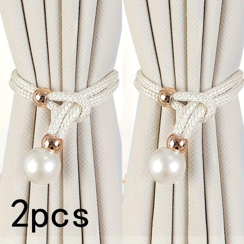 French Curtain Tiebacks with Faux Pearls, Elegant Drape Holdbacks for Home Decor