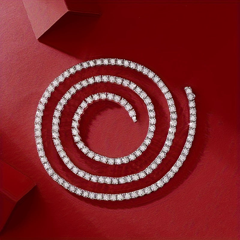 Sterling Silver Tennis Necklace with Moissanite Stones for Engagement and Gift