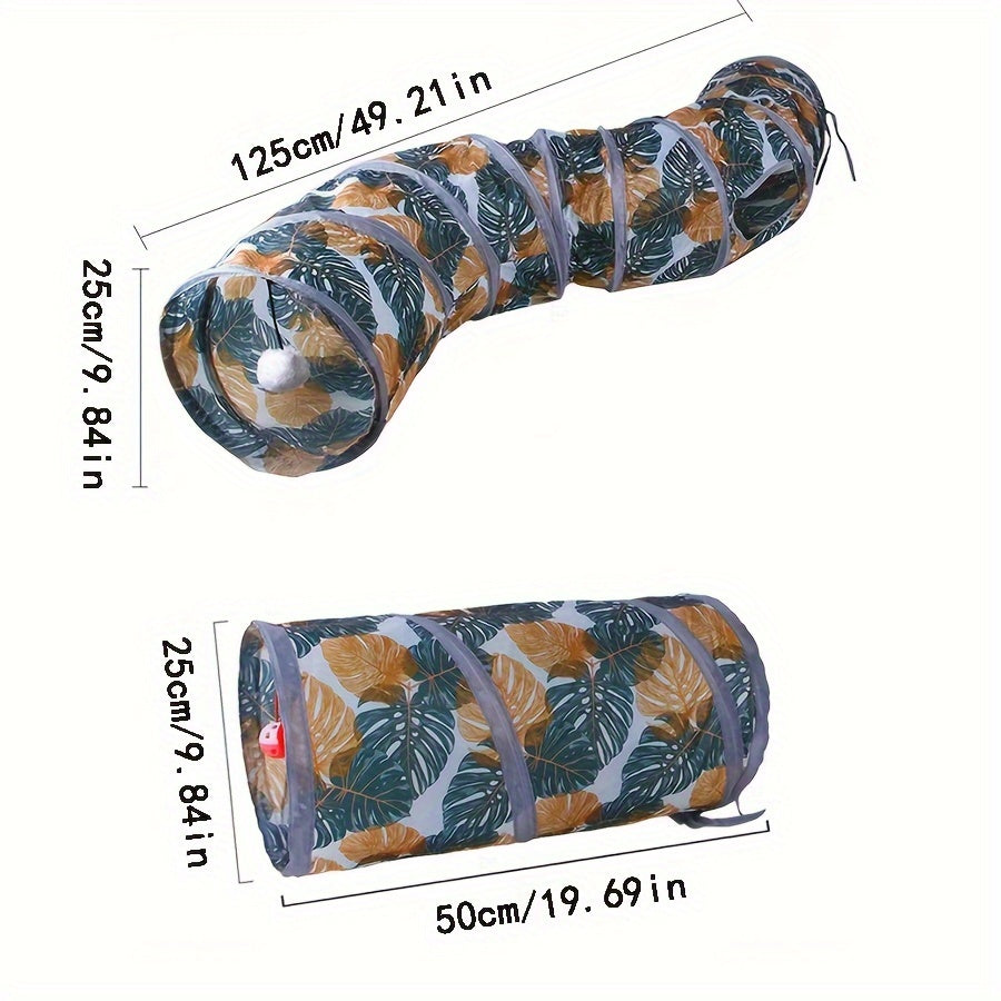 Foldable Polyester Cat Tunnel with Leaf Print, Interactive and Durable Pet Toy