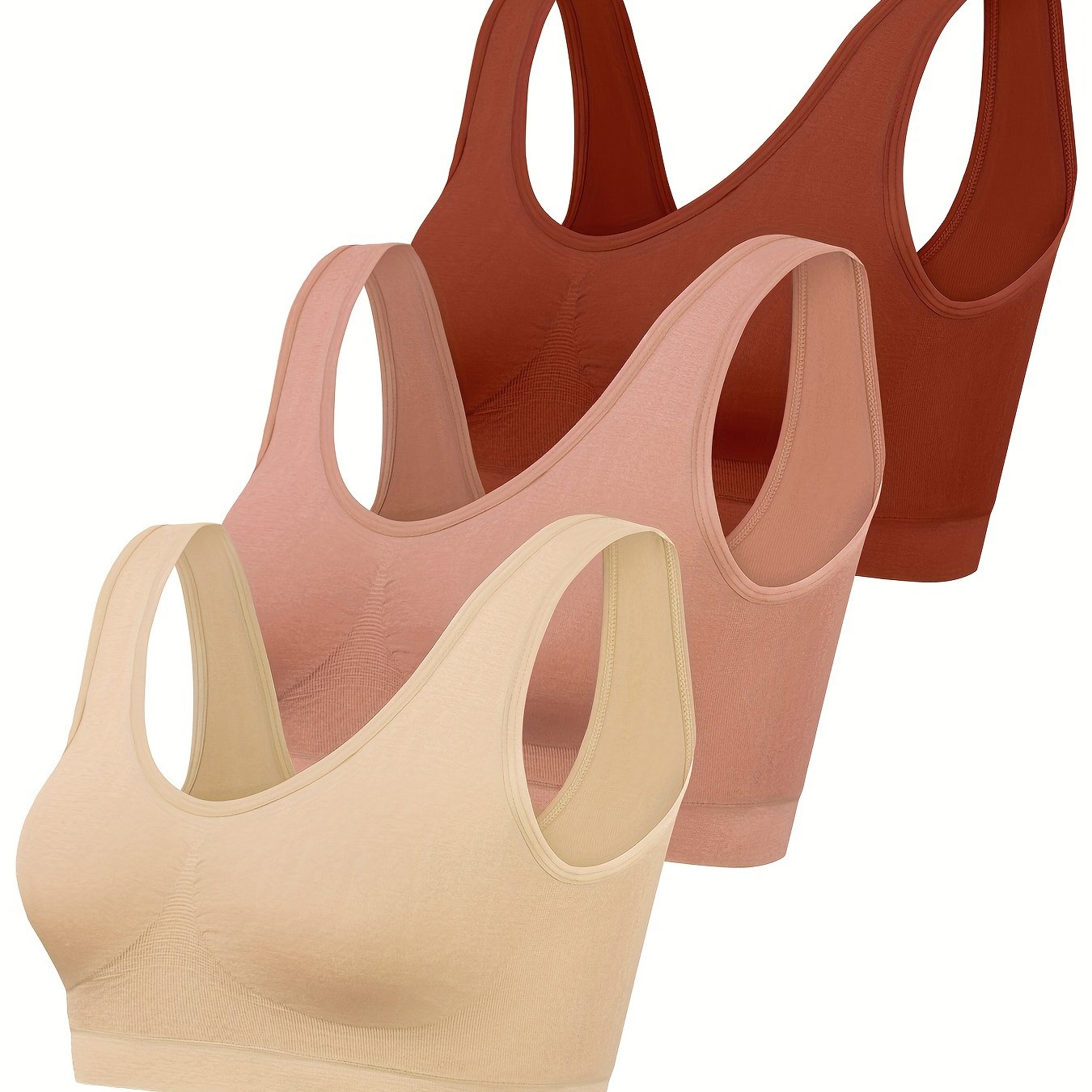 Women's 3-Pack Seamless Sports Bras Solid Color High Elasticity Polyamide Elastane