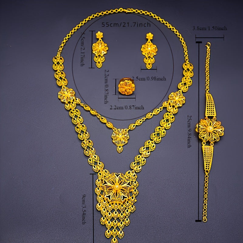 Elegant Bridal Jewelry Set 5-Piece Alloy Necklace Earrings Ring Bracelet for Weddings