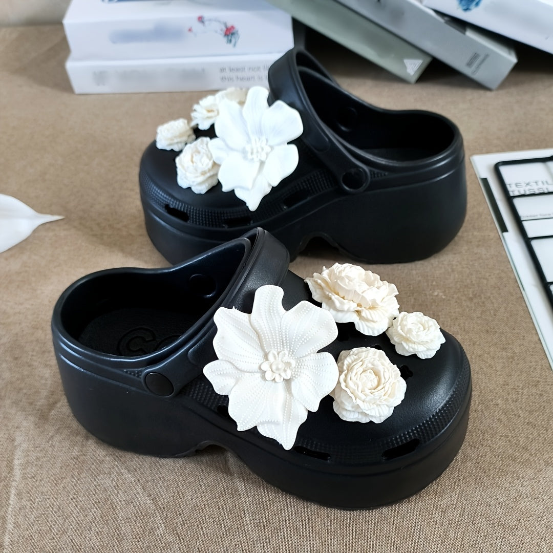 Women's Gothic Mule Shoes Flat Heel Non-Slip Rose Floral Decorative Durable Fashion