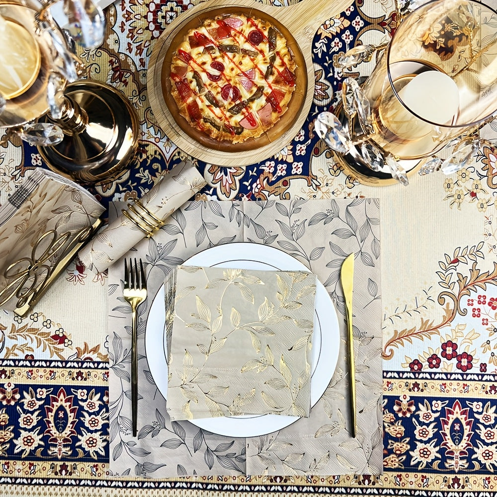 Set of 20 Gold Leaf Pattern Square Paper Placemats 33cm Disposable Table Mats