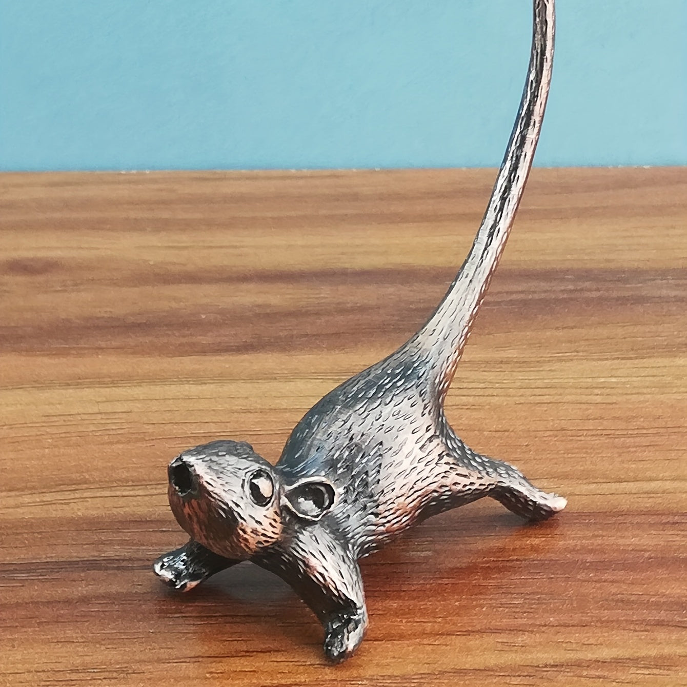 Adorno en miniatura de ratón de metal para escritorio y decoración de ceremonia del té