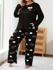 Women's Pajama Set Long Sleeve Heart Print Knit Polyester All-Season Sleepwear