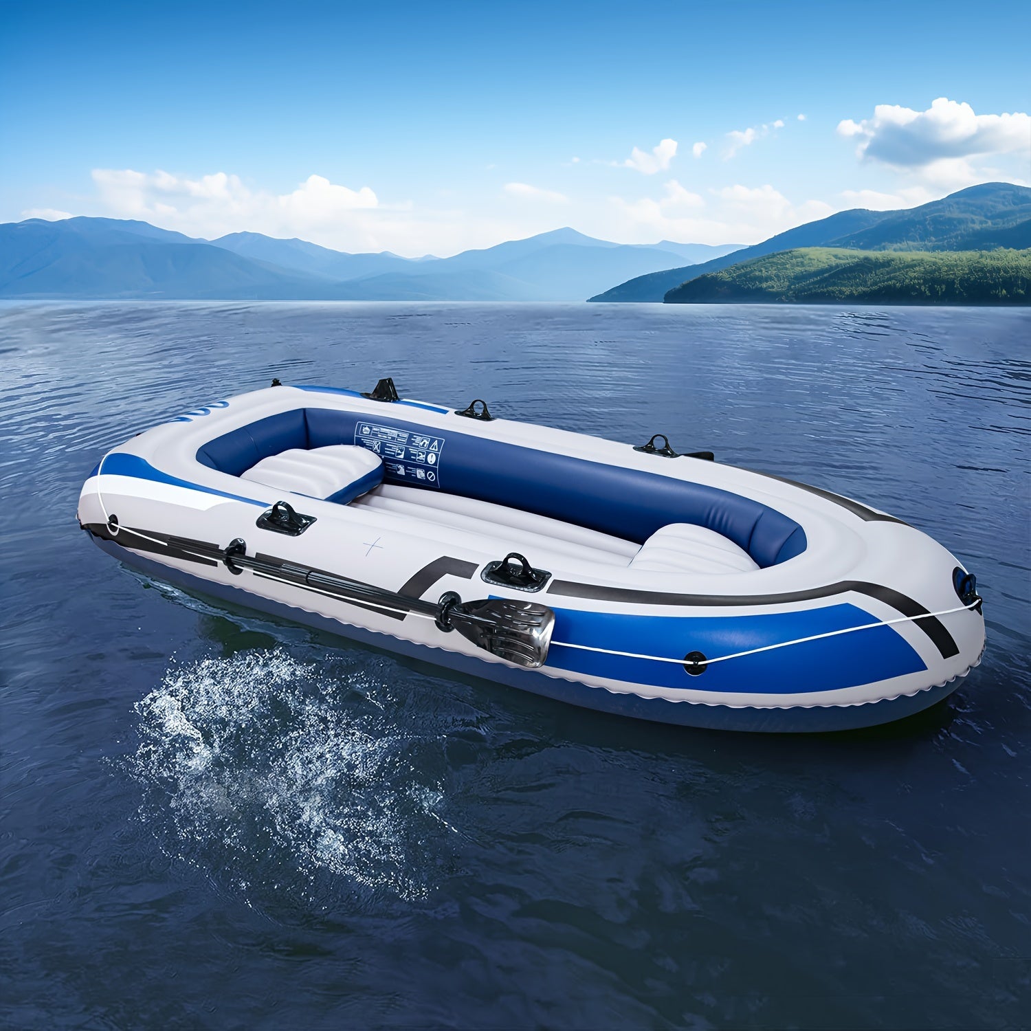 Blue Inflatable Kayak with Paddle Pump and Rudder for Fishing Outdoor Raft