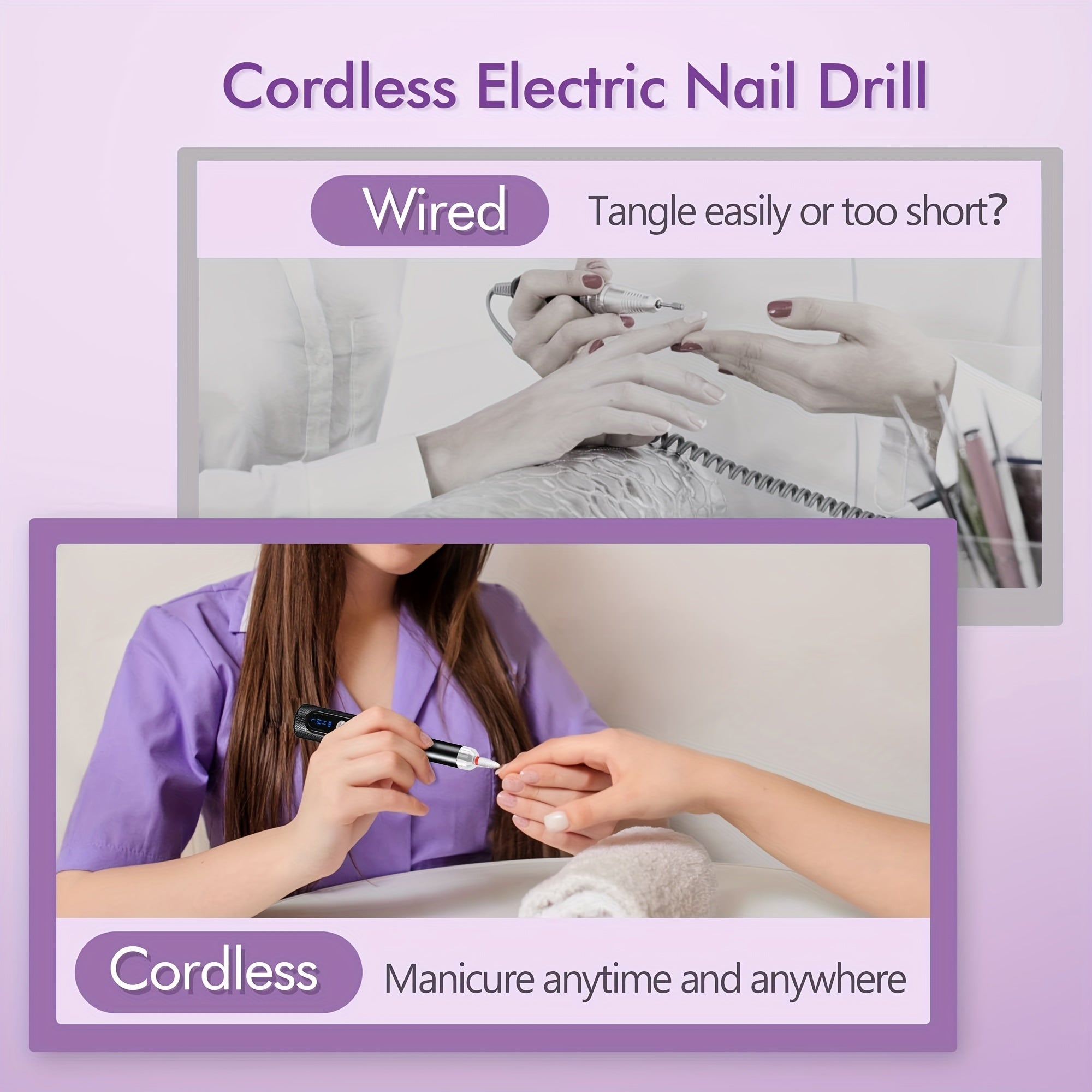 Cordless Electric Nail Drill Kit for Acrylic and Gel Nails with Multiple Grinding Heads for Professional and Home Use