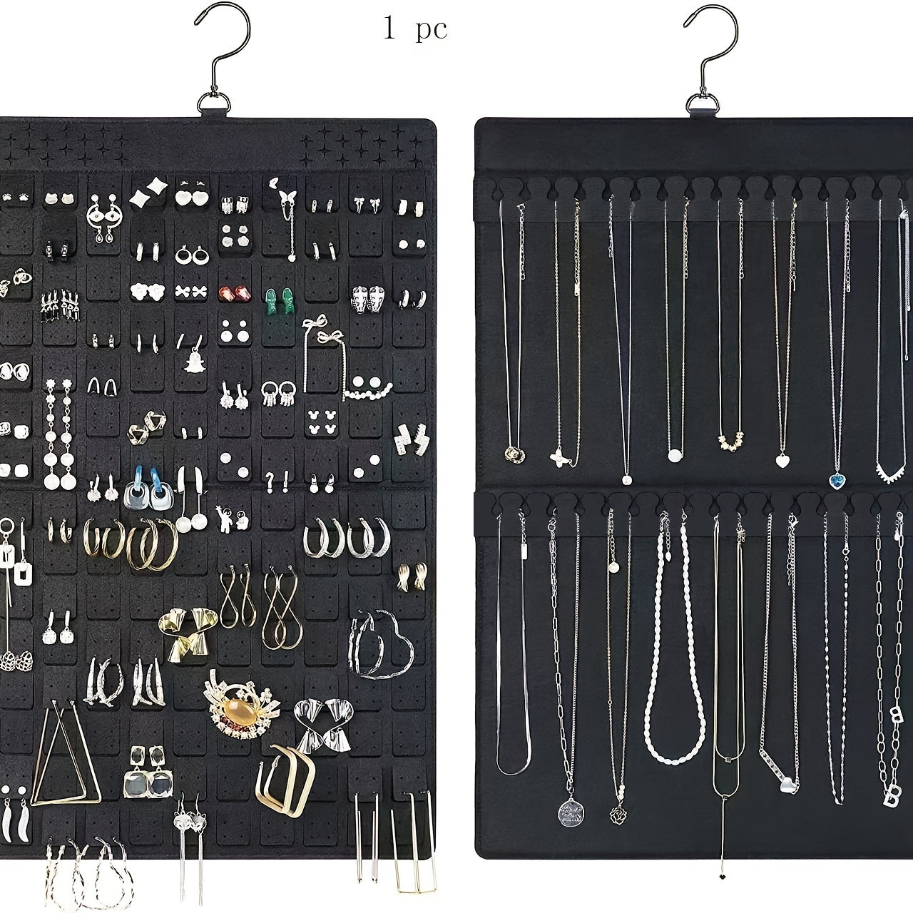 Organizador de joyería colgante con ganchos, exhibidor de pendientes y collares de fieltro montado en la pared