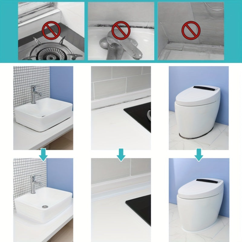 O'z-o'zidan yopishadigan oq PVC suv o'tkazmaydigan muhrlash lentasi dushlar, lavabo, oshxonalar va hammomlar uchun. Uy va tijorat foydalanish uchun mos. O'rnatish oson.