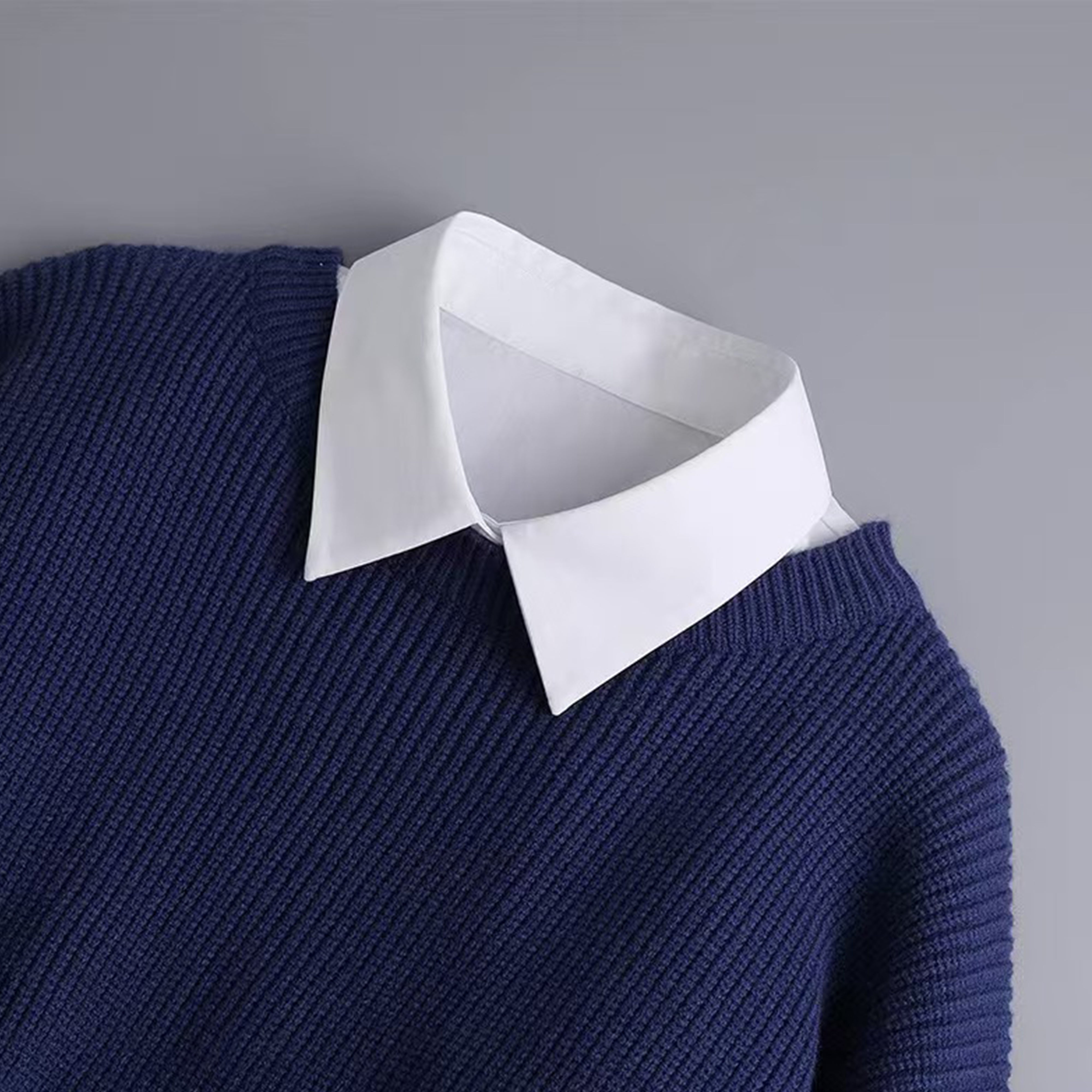 Women's Detachable Striped Shirt Collar Polyester Knit Casual Accessory for All Seasons