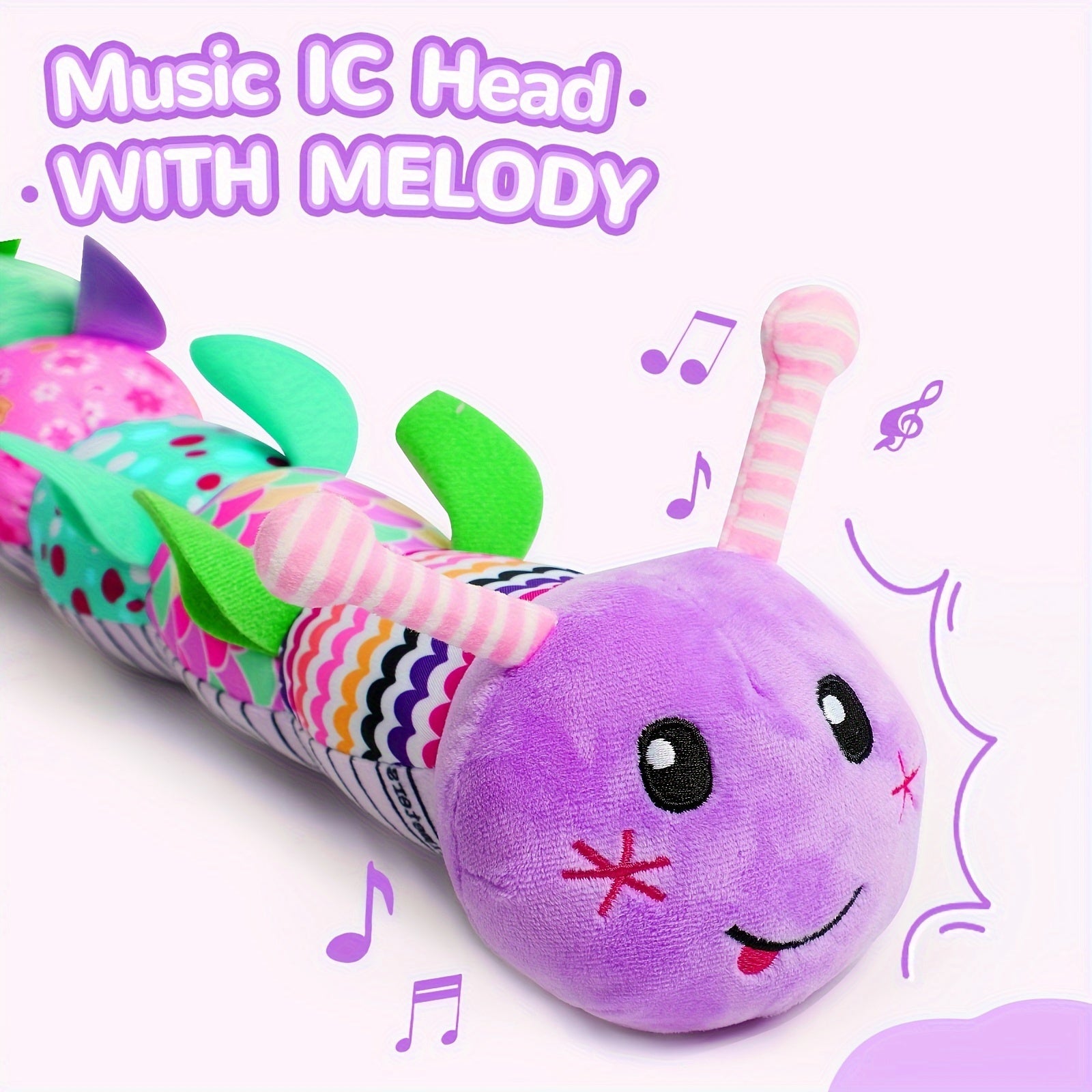 Baby Musical Stuffed Animal Toy for 0-12 Months Purple Caterpillar Crinkle Rattle Tummy Time