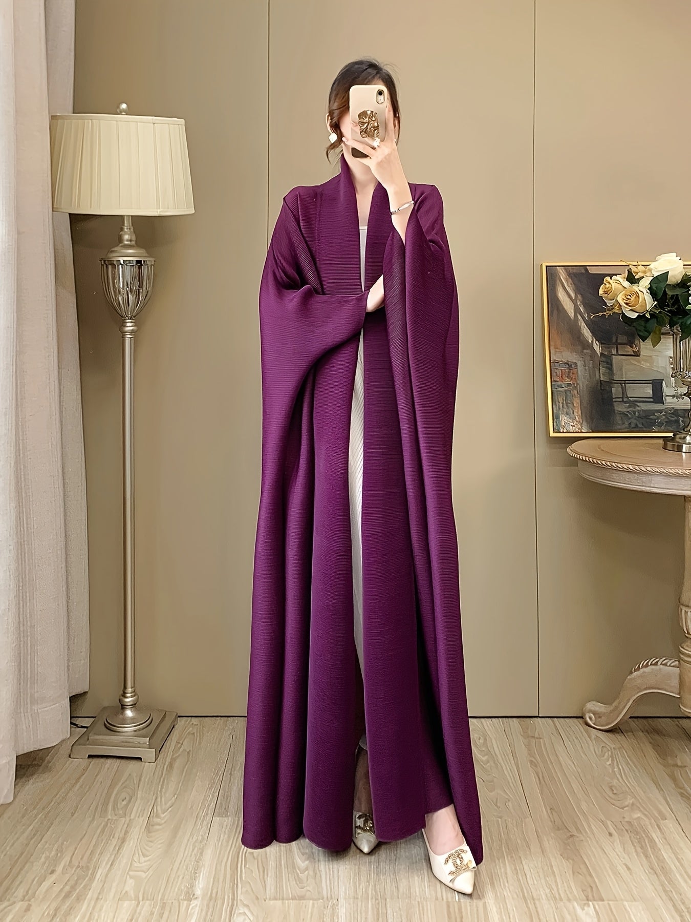 Women's Long Robe Polyester Loose Fit Casual Fall-Winter Solid Color