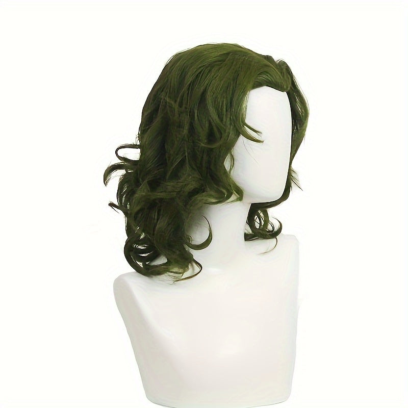 Green 18-Inch Curly Cosplay Wig for Halloween Costume Short Hairpiece
