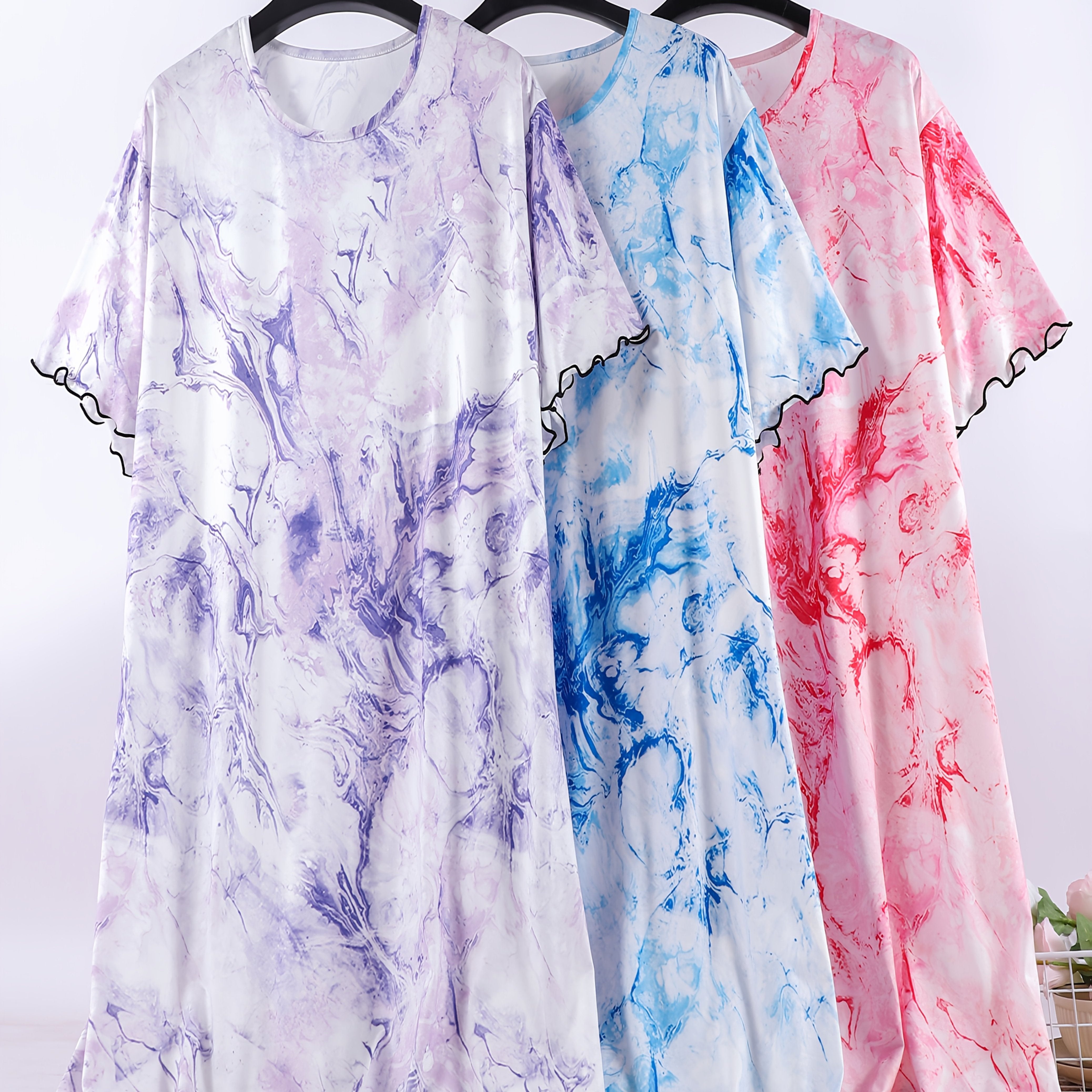 Женские летние ночные платья 3 шт. с узлом и рюшами, большой размер, дышащие