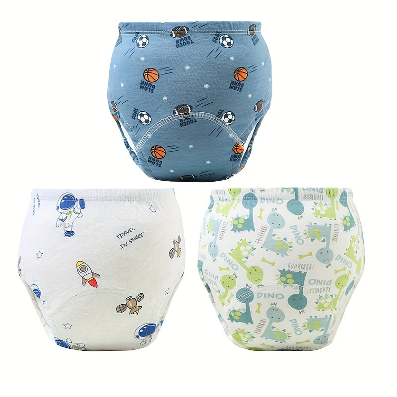 Kids Training Pants Set of 3 Soft Cotton Waterproof Leak-Proof Breathable for Potty Training in Blue White Green