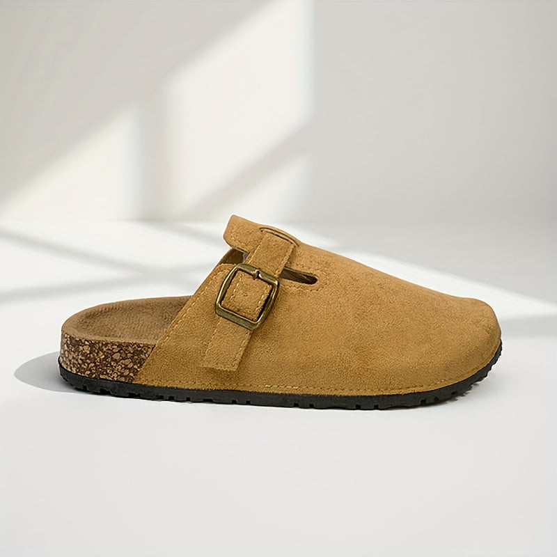 Women's Summer Flat Mules Slip-On Comfort Shoes with Buckle Strap