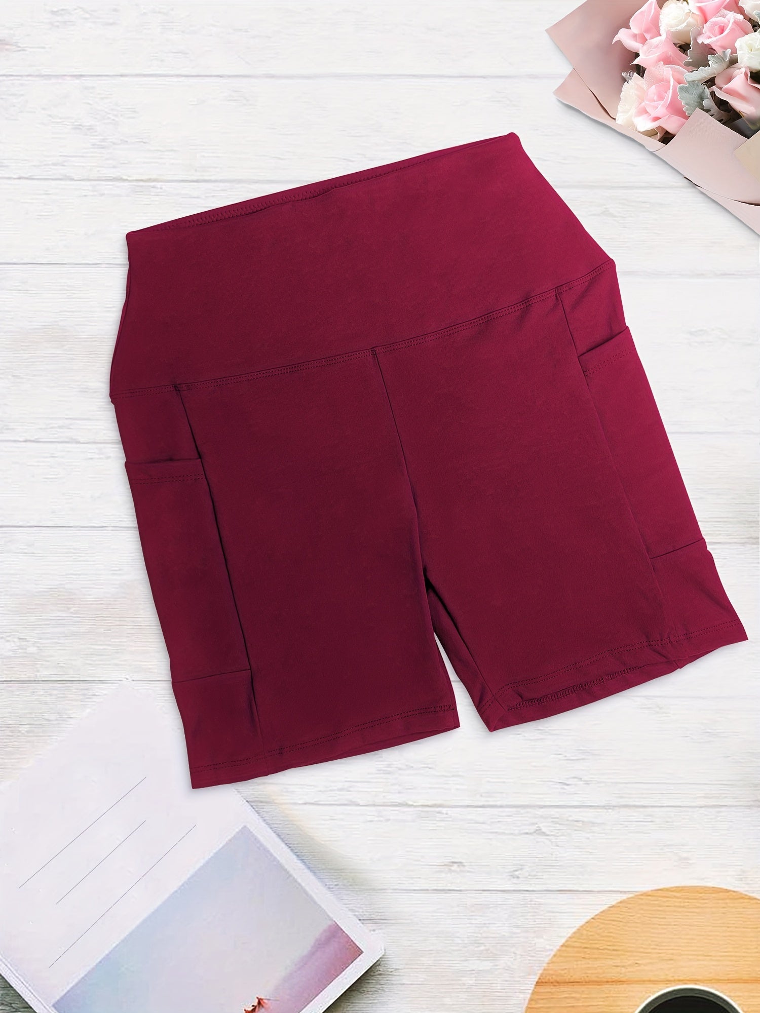 Pantalones cortos de ciclista para mujer talla plus con bolsillos, cintura alta, entrenamiento, control de abdomen