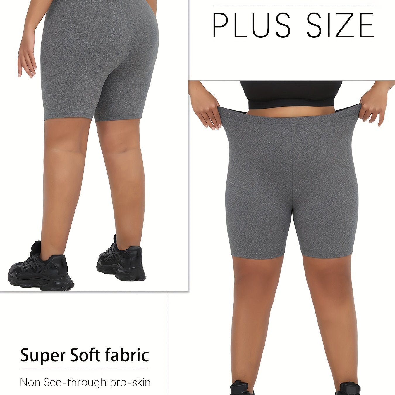 Plus Size Biker Shorts for Women High-Waist Yoga Running Dark Blue