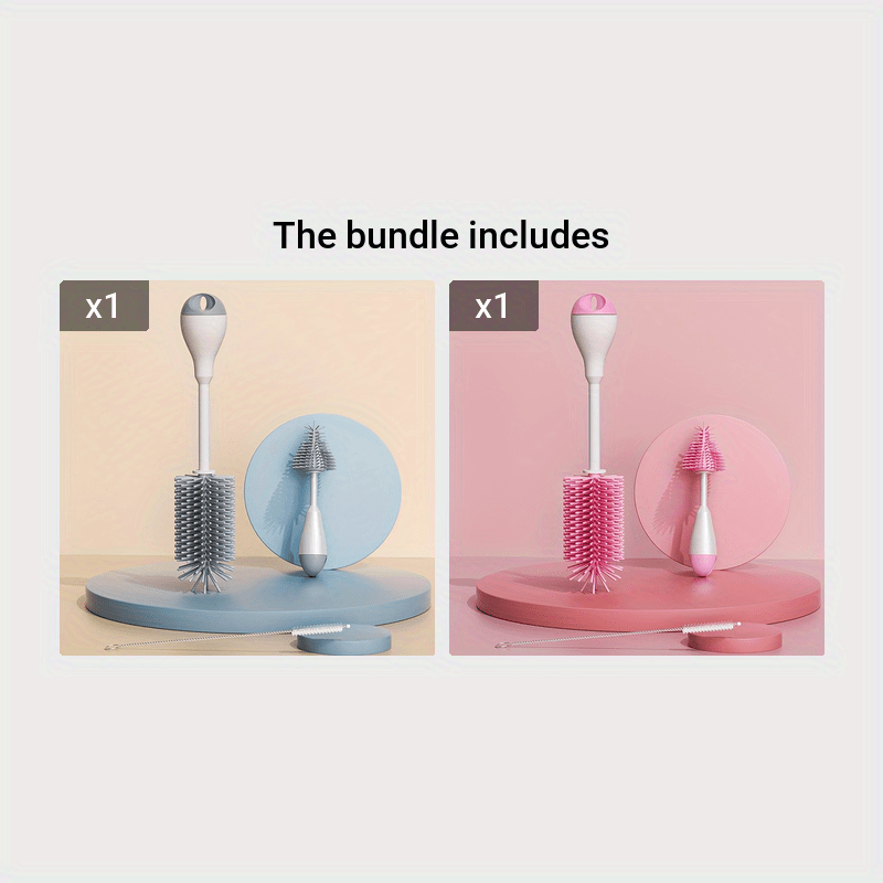Set of 3 Silicone Baby Bottle Brushes with Pacifier and Straw Cleaning Tools