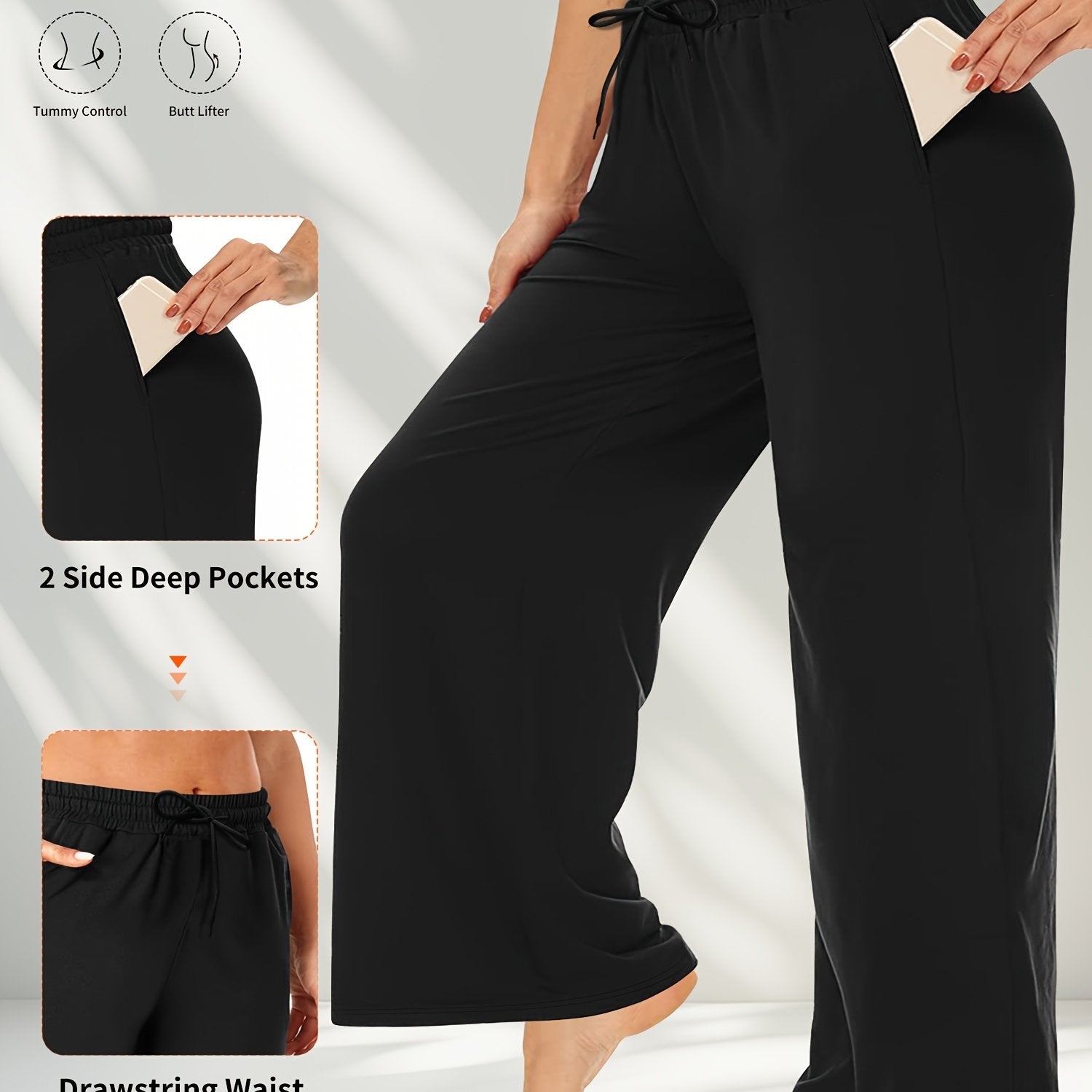 Plus Size Solid Color Pants Casual Drawstring Waist with Pockets Women