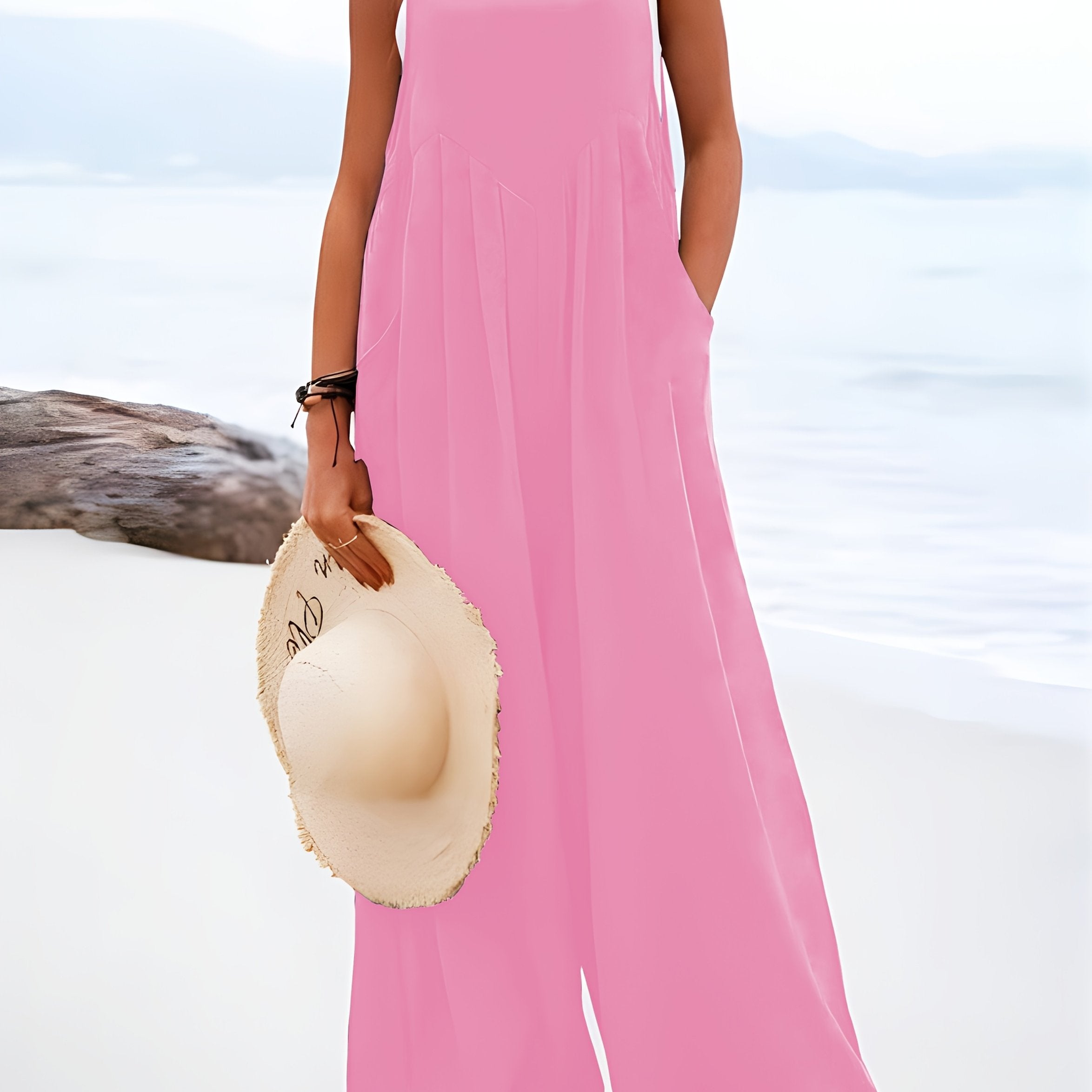 Mono sin mangas de talla grande con tirantes de botones, estilo vacaciones