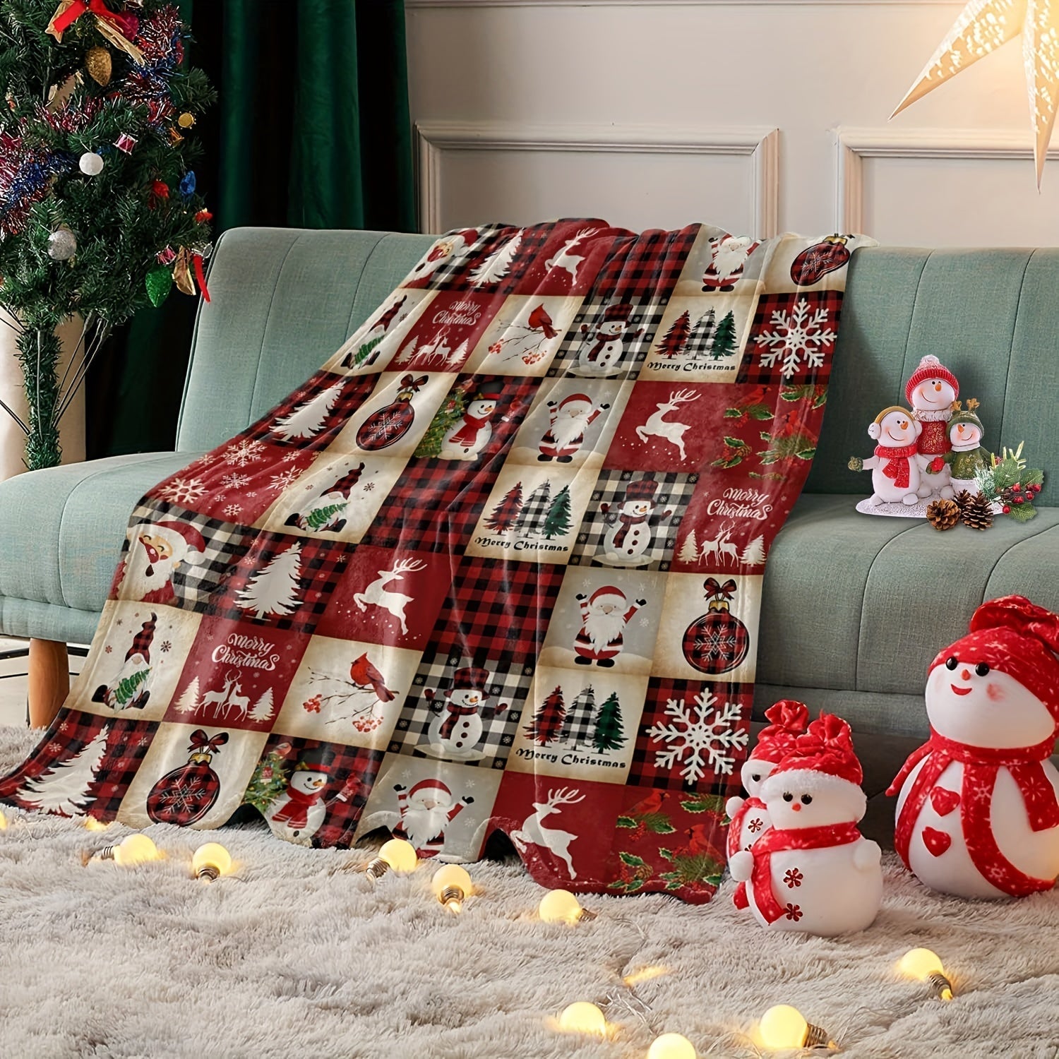Christmas Cartoon Blanket Soft Flannel Cozy Throw for Couch Bed and Camping