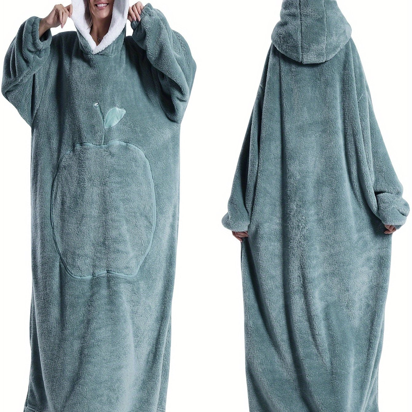 Women's Fleece Hooded Robe Pink Lounge Casual Winter Indoor Outdoor