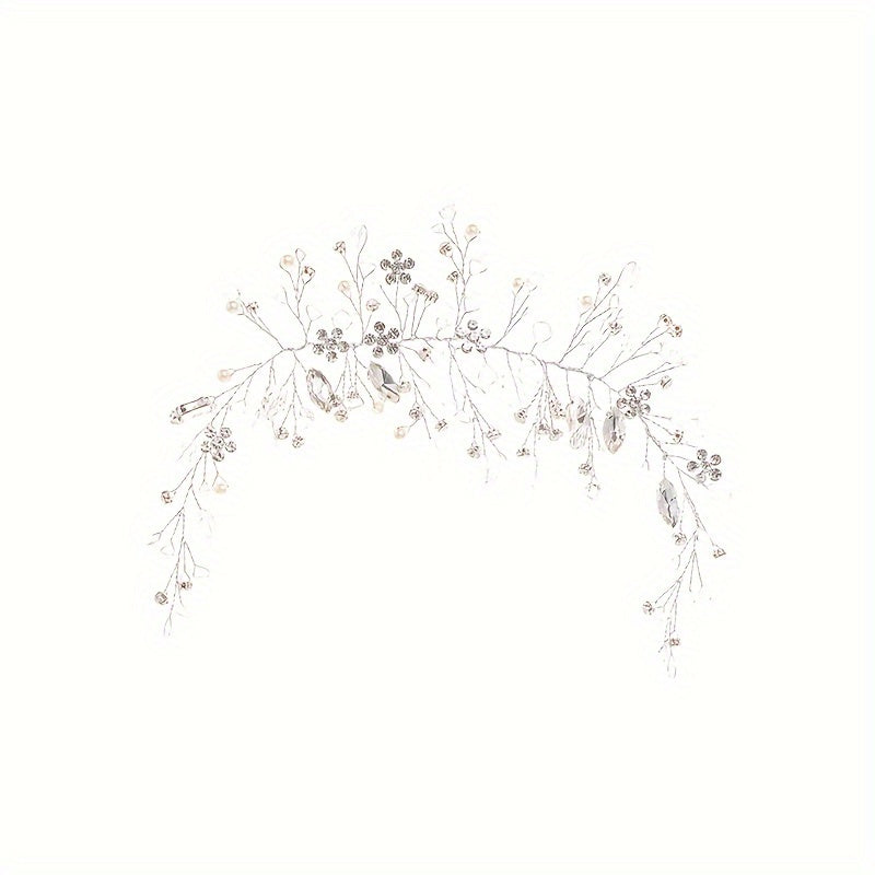 Bridal Headband with Crystals and Faux Pearls Wedding Hair Accessory for Women