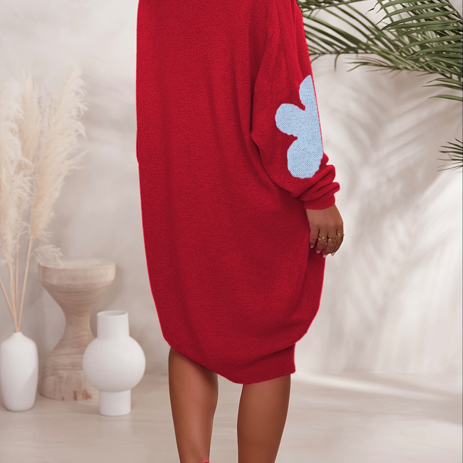 Plus Size Women's Floral Print V-Neck Sweater Knitwear All-Season Comfort