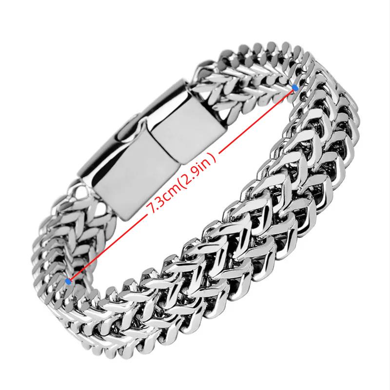 Men's Silver Stainless Steel Chain Bracelet with Magnetic Buckle for Casual Wear
