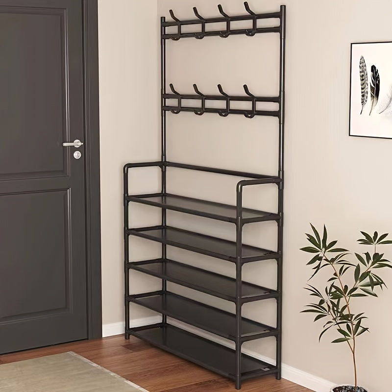 Multi-Functional 4/5-Tier Entryway Organizer Shoe Rack Hooks for Keys Coats Hats