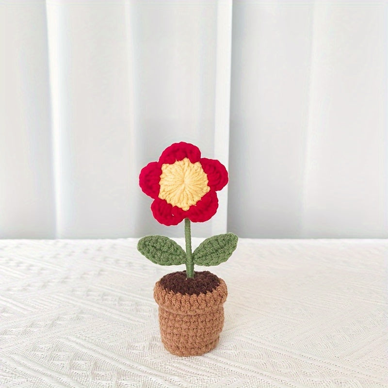 Crochet Heart Plant Decor with Artificial Peony for Valentine's Day Home Decor
