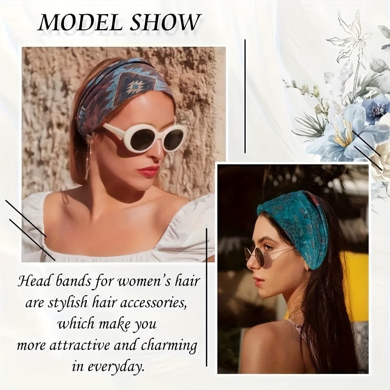 Women’s Boho Polyester Knit Crochet Headband for Yoga Running and Sports