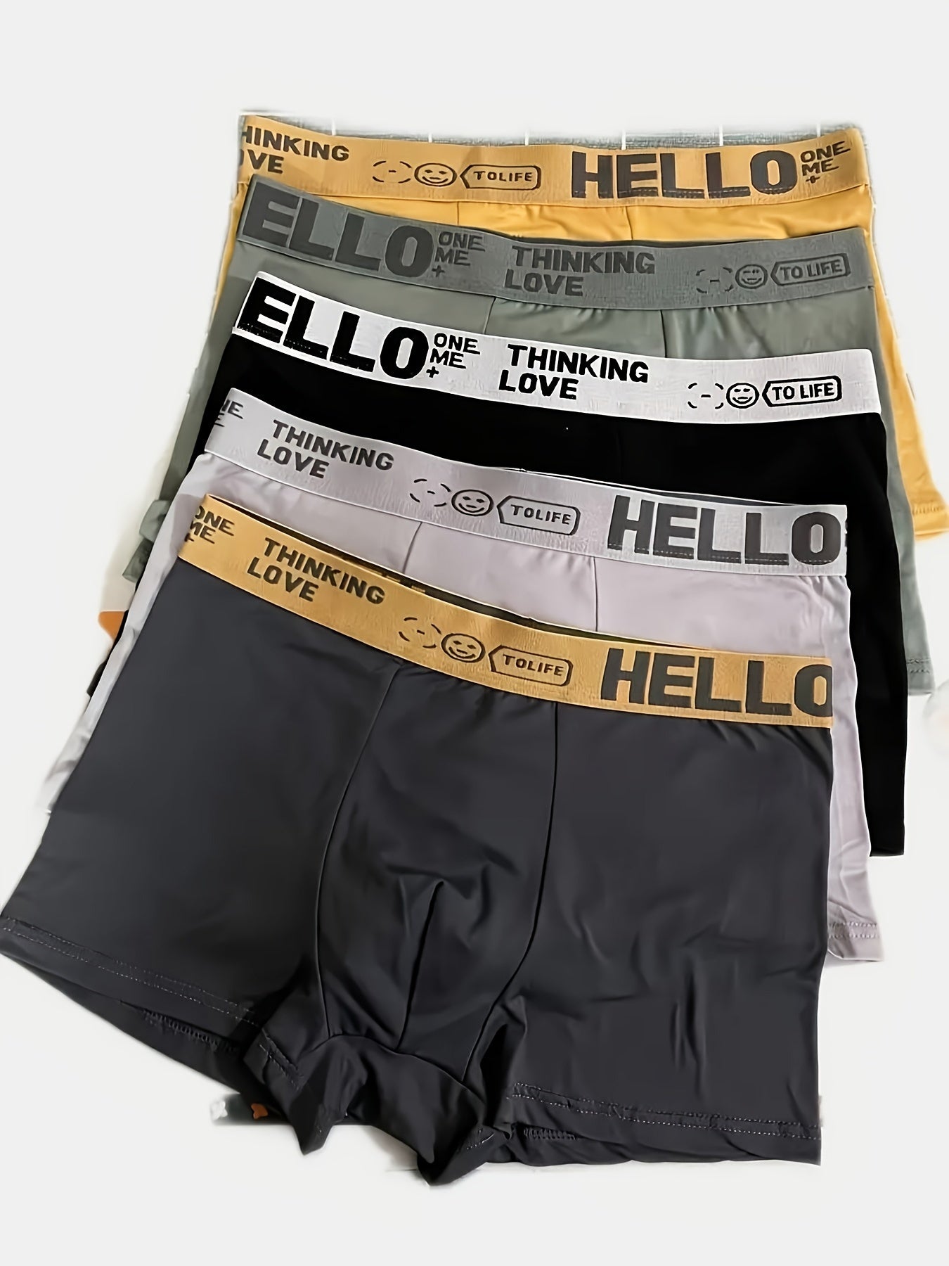 Men's 5-Pack Breathable Polyester Boxer Briefs with Embroidery Mid-Rise Comfort Fit