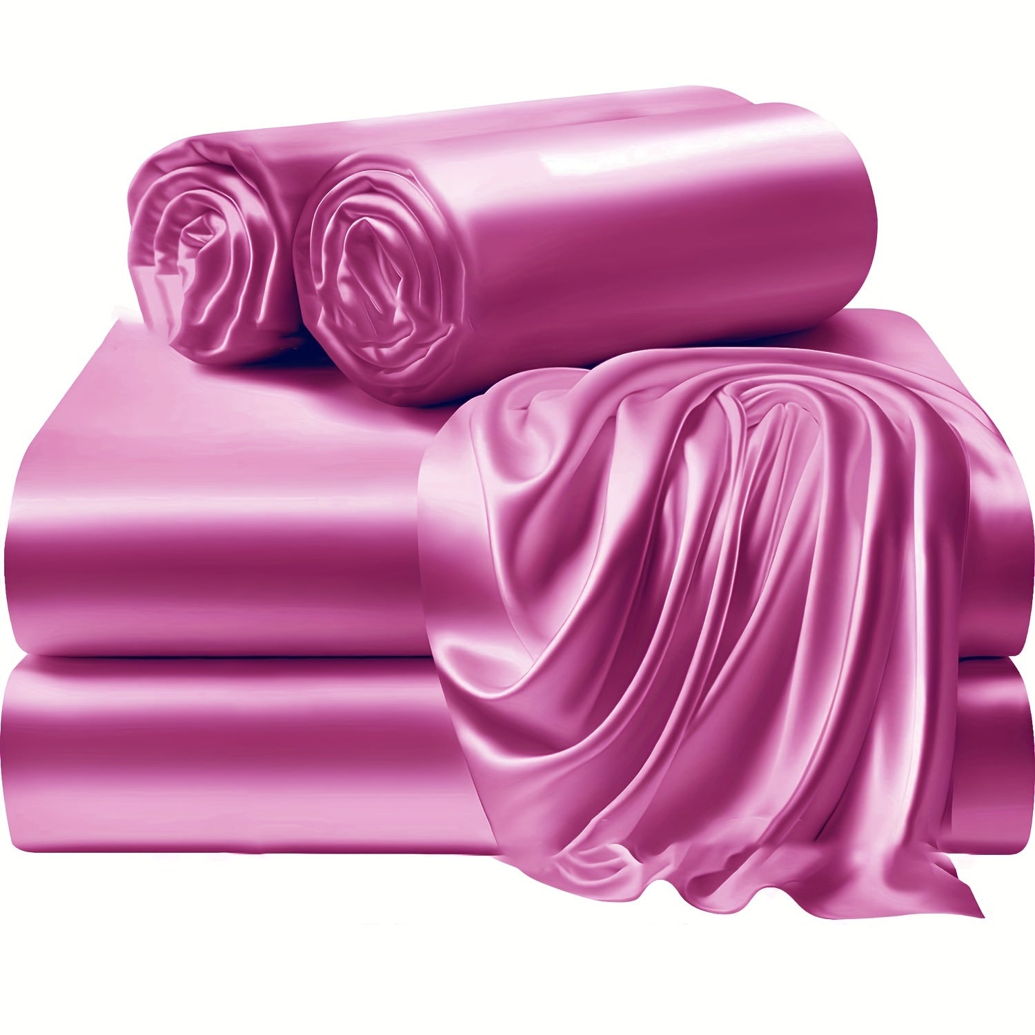 Комплект постельного белья из 4 предметов из сатина с простыней на резинке и наволочками, мягкий, прочный полиэстер