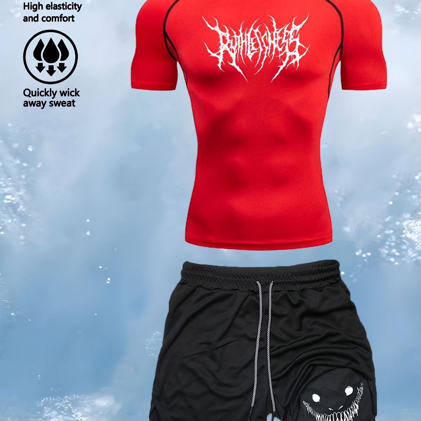 Men's Athletic Set with High-Stretch Quick-Dry T-Shirt and Double-Layer Shorts for Gym Running and Fitness