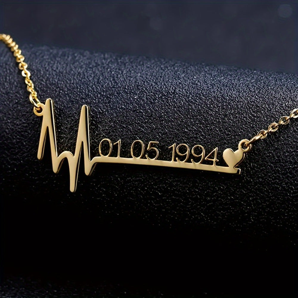 Stainless Steel Heartbeat and Love Necklace with Custom Charms for Women
