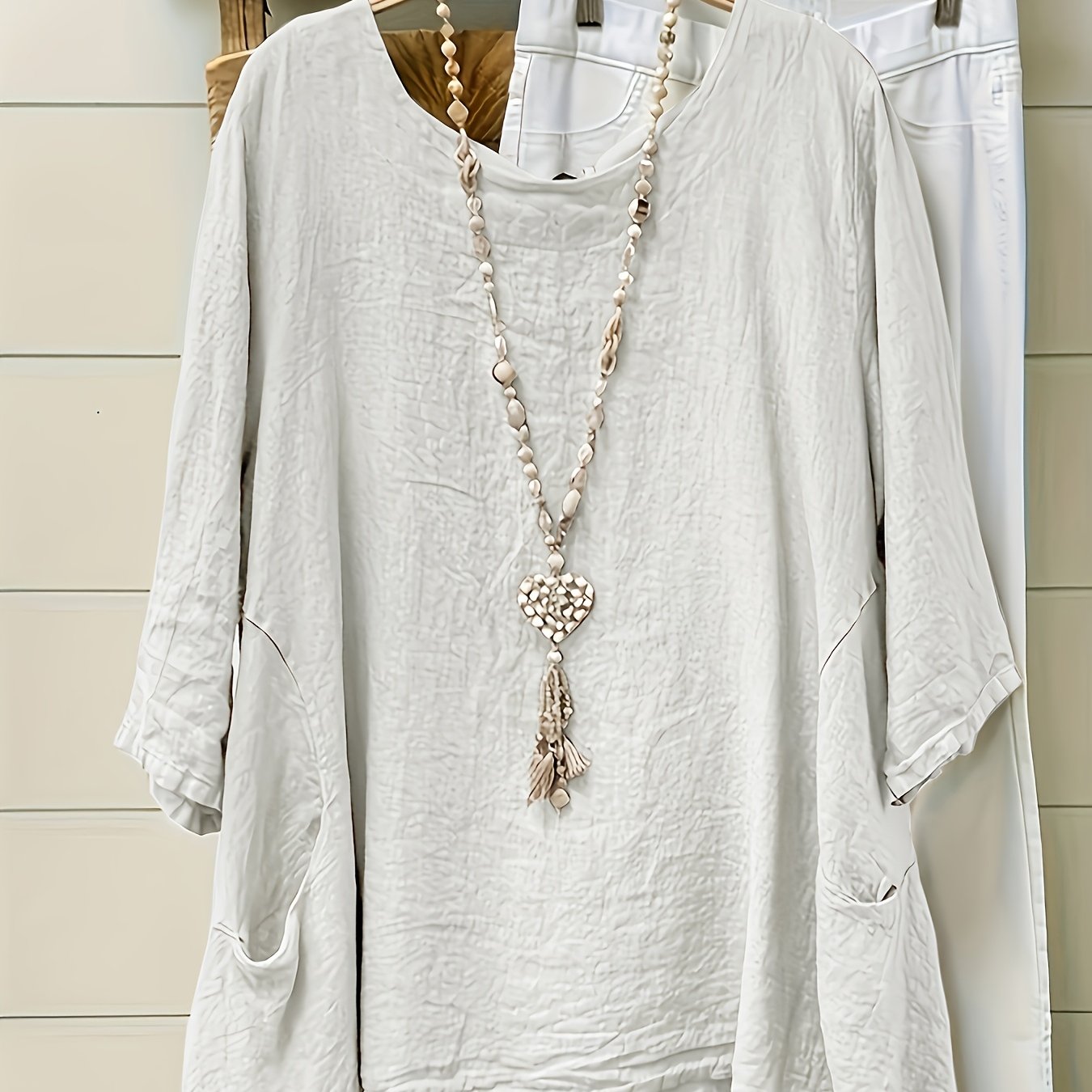 Plus Size Cotton Loose Fit Round Neck Pullover for Women