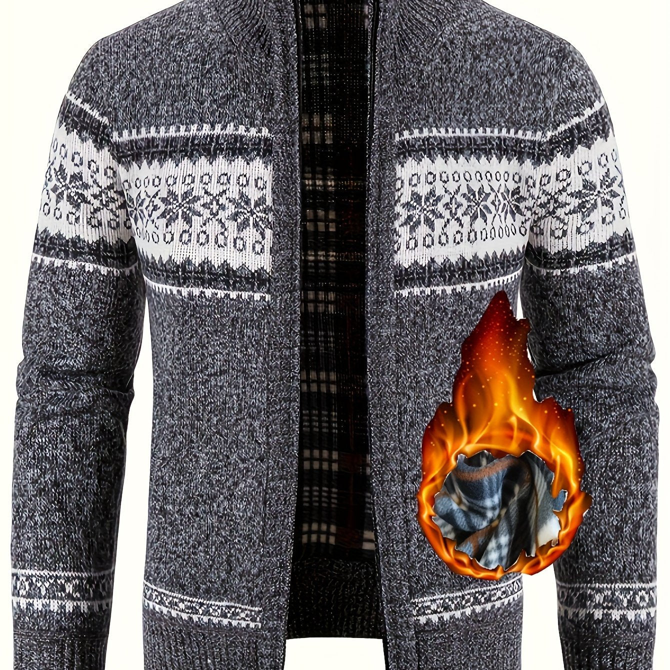 Erkaklar uchun kuz/qish sport kardigani, turli xil gul naqshlari, to'ldirilgan, to'liq zip, cho'ntaklar bilan, tasodifiy sayr qilish uchun - 100% polyester to'qilgan mato