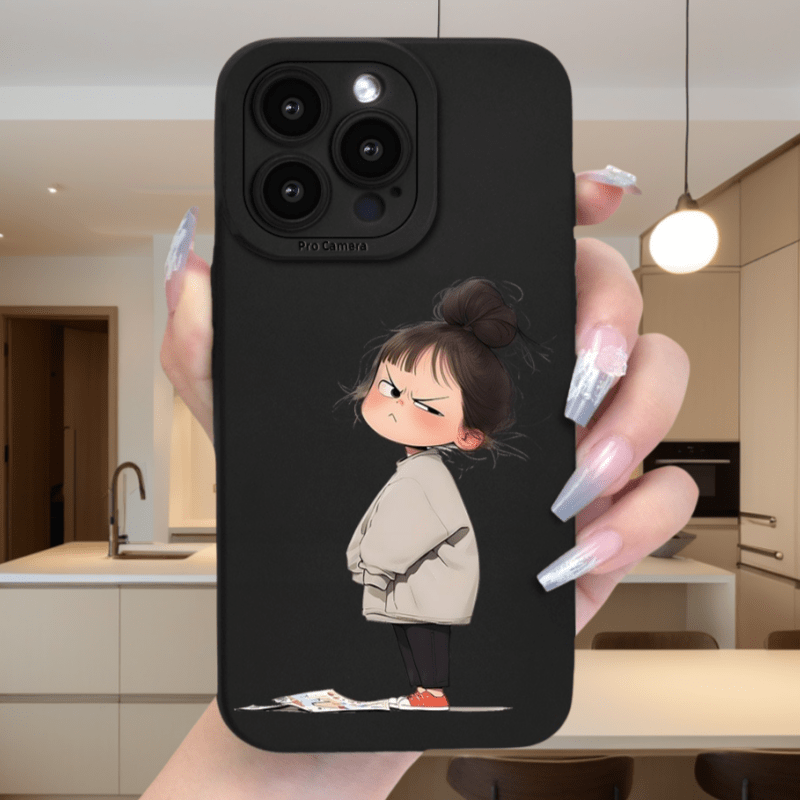 Чёрный чехол для телефона Angry Little Girl, совместимый с моделями iPhone 11, 12, 13, 14, 15, 16, XS, XR, X, 7, 8 Plus, Pro Max, SE