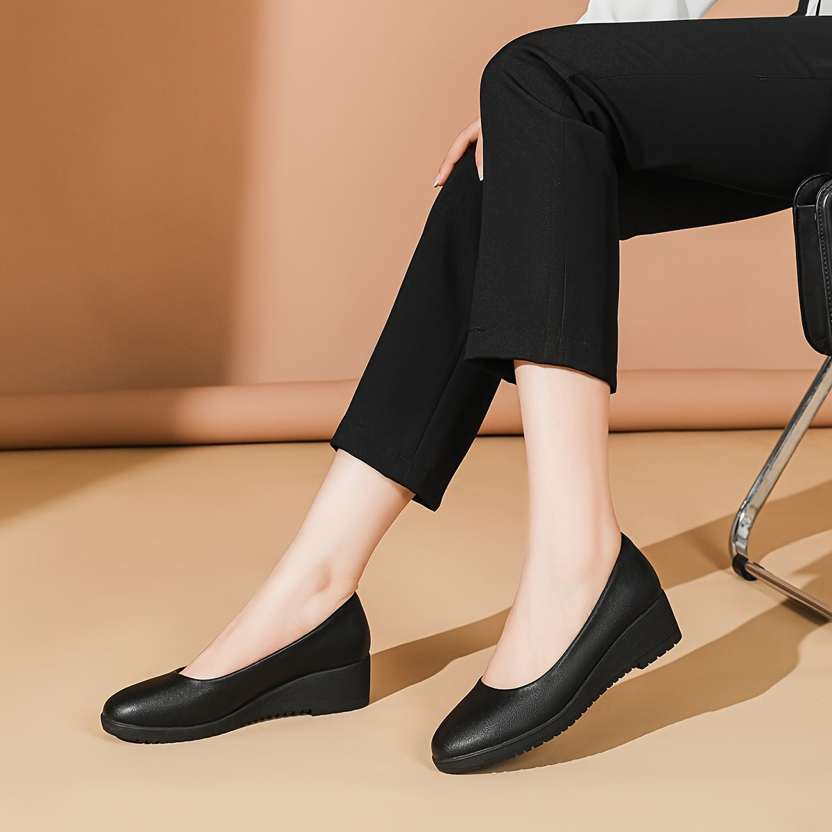 Женские туфли-лодочки на танкетке черные Mary Jane с нескользящей подошвой и комфортной посадкой