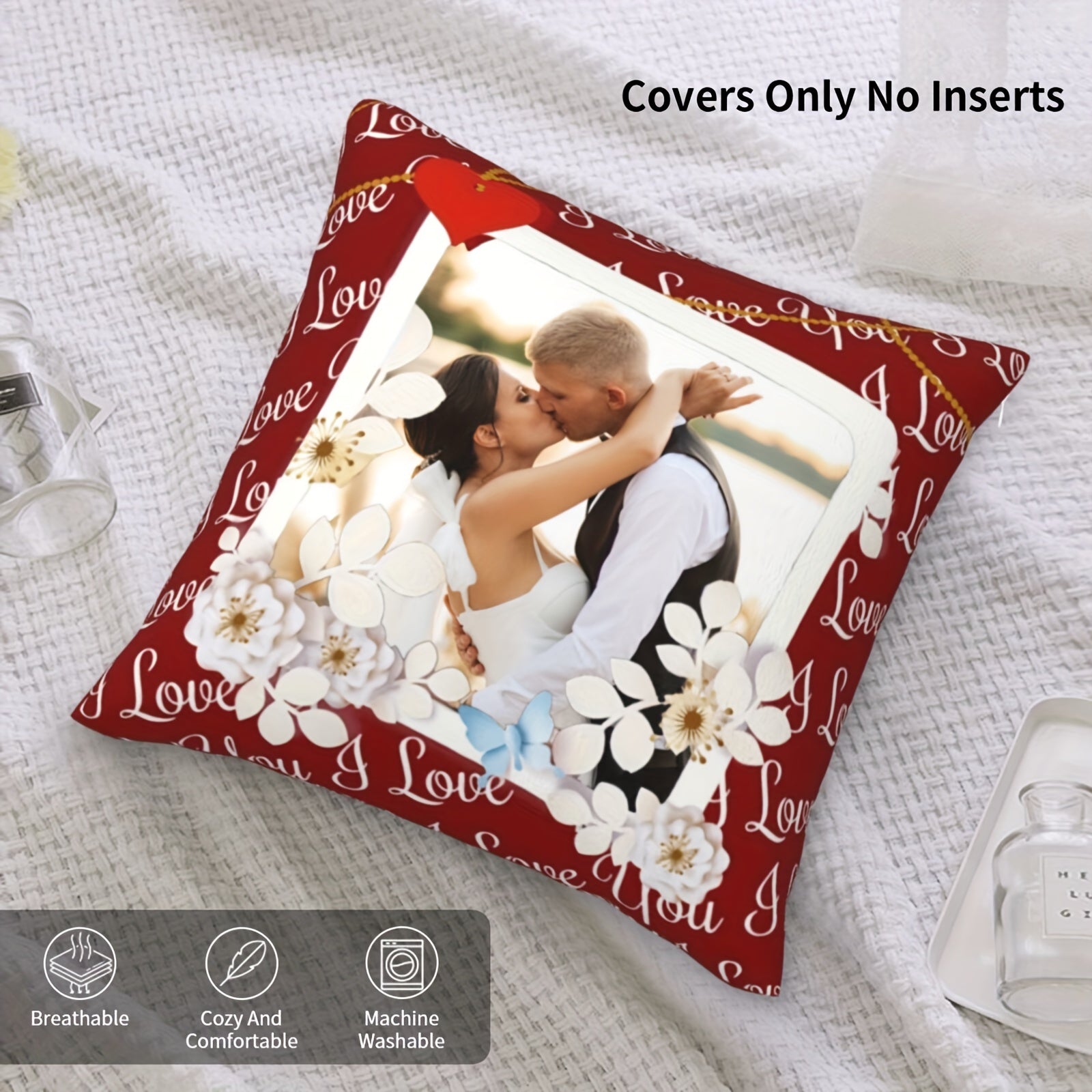 Personalized Love Photo Pillow for Couples Wedding Valentine's Day Soft Polyester Cushion