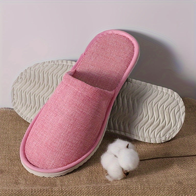 Unisex Casual Solid Color Slip-On Slippers 6 Pairs All-Season Fabric