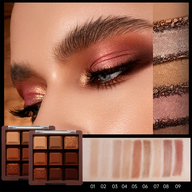 9-rangli ko'zoynak palitrasi Rose Golden Brown Matte Shimmer Mini uzoq davom etadigan, juda boy pigmentli