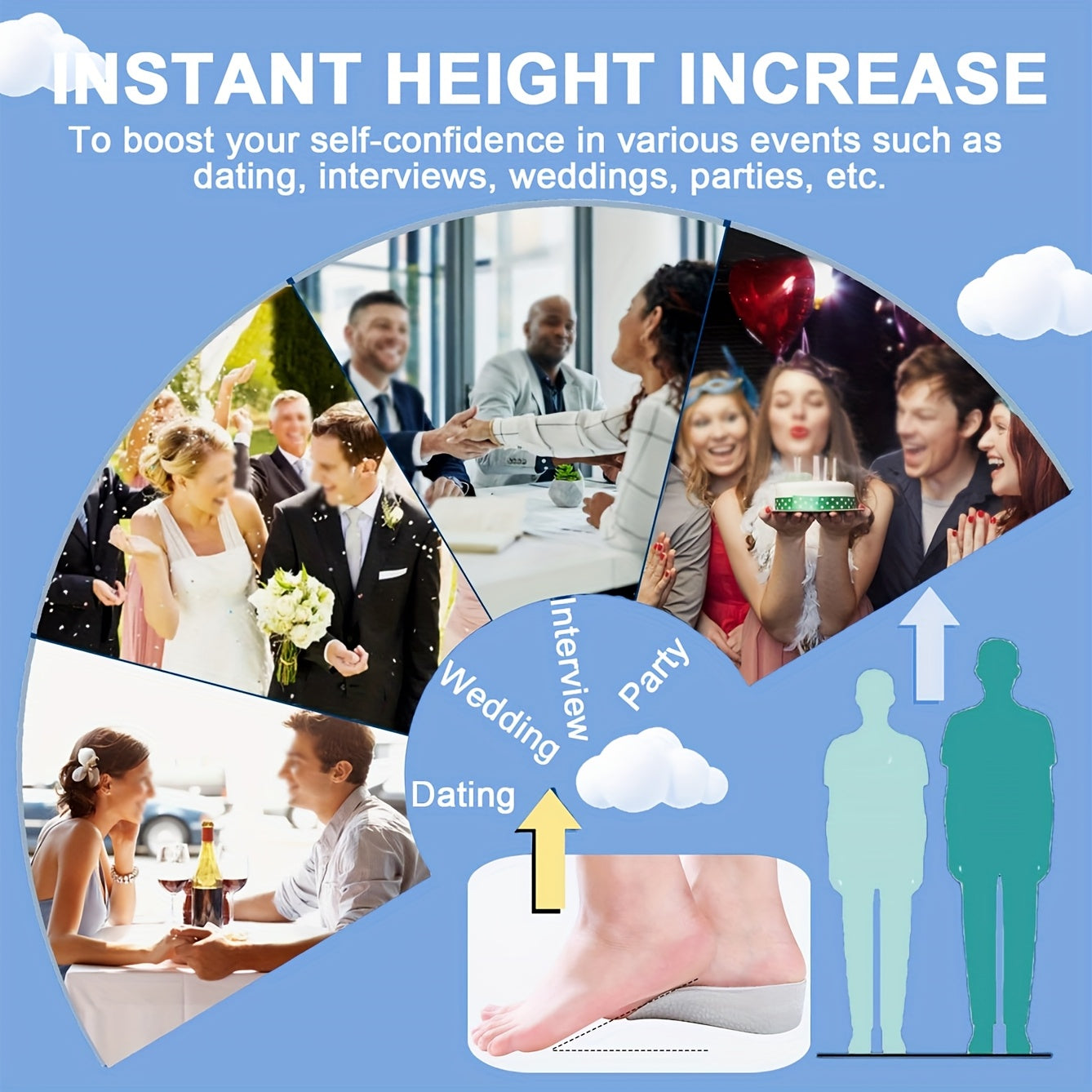 Height Increase Insoles for Men and Women EVA Arch Support Hidden Half Pad