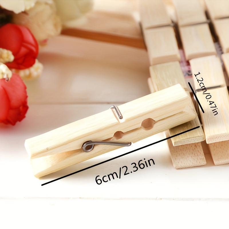 Juego de 40 pinzas de ropa de bambú resistentes a la intemperie para lavandería en interiores y exteriores