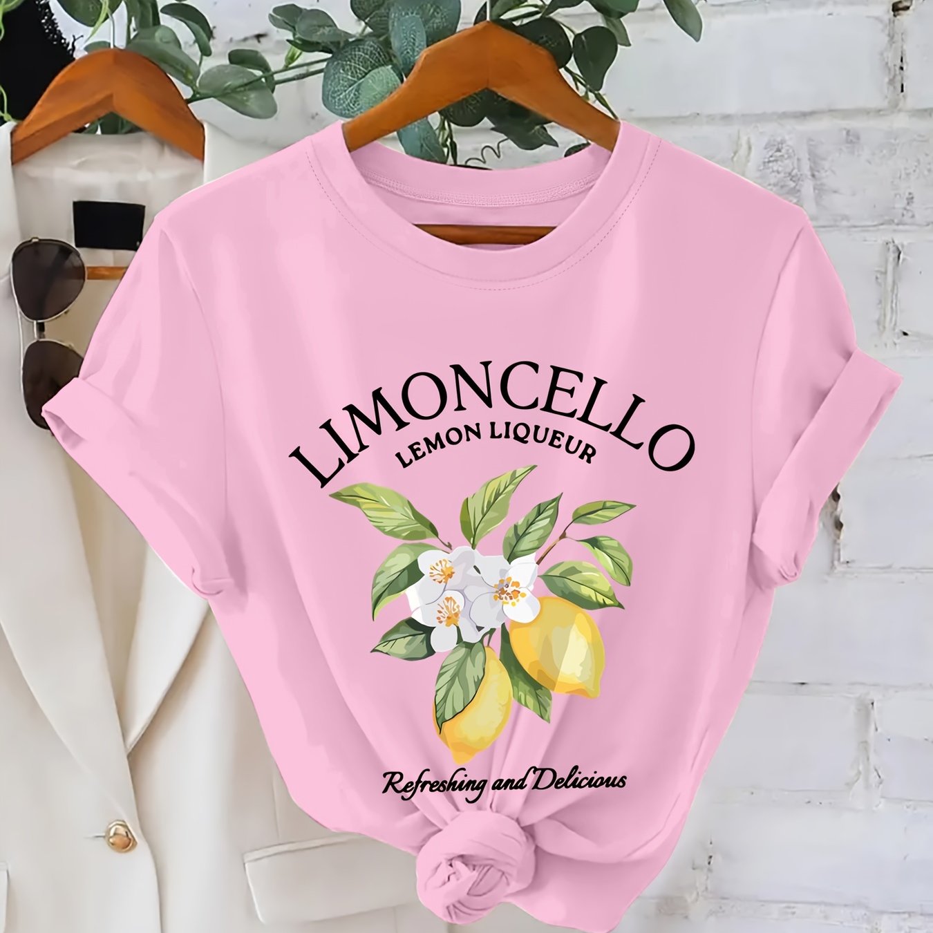 Plus Size Lemon Print T-Shirt Casual Short Sleeve Crew Neck Top for Spring and Summer