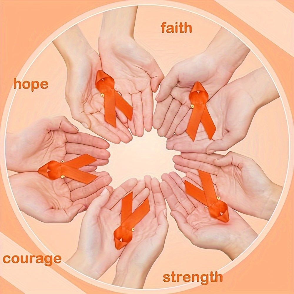 Set of 100 Orange Satin Awareness Ribbon Pins for Leukemia Lymphoma Kidney Cancer Support