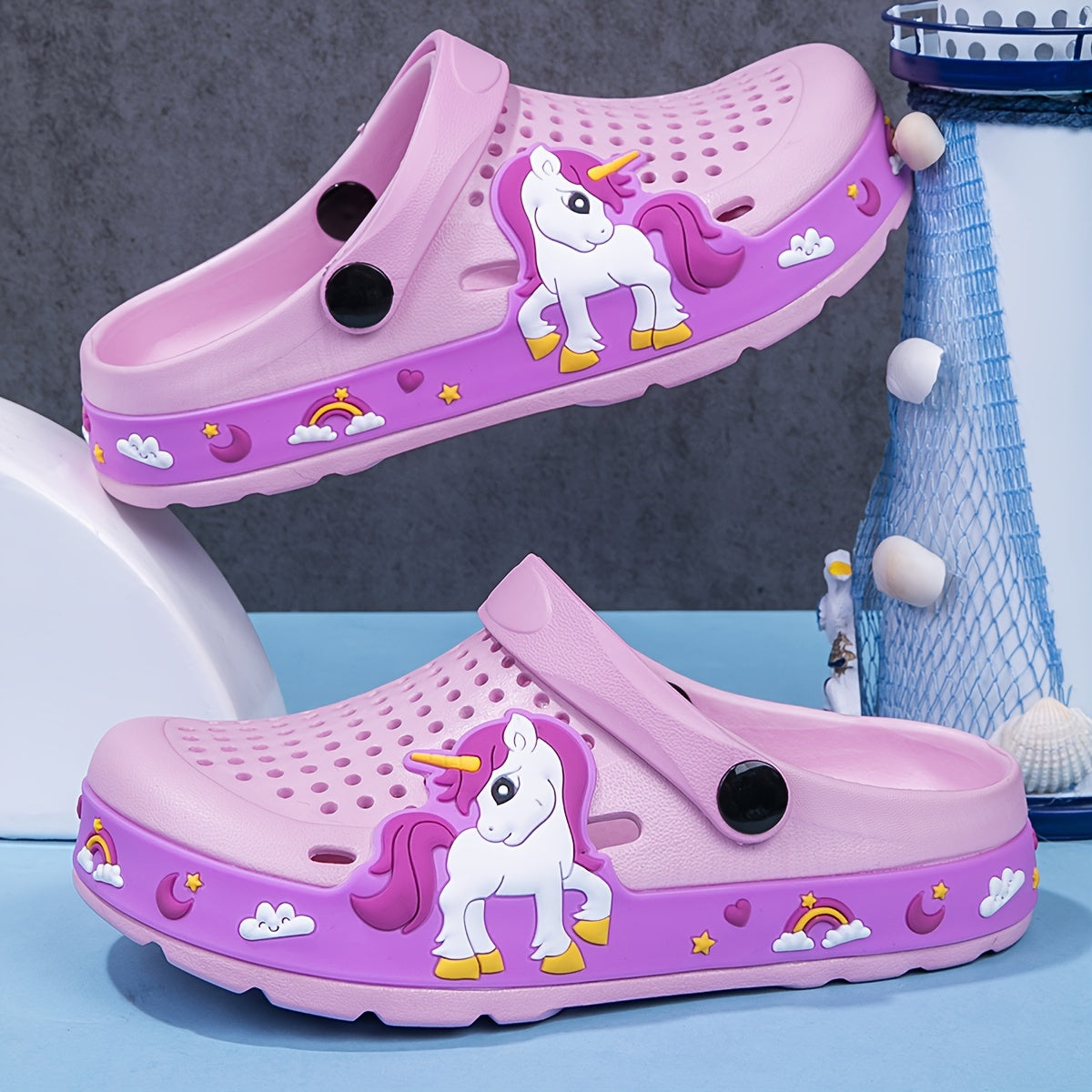 Girls' Summer Unicorn Slip-On Sandals Lightweight EVA Casual Beach Shoes